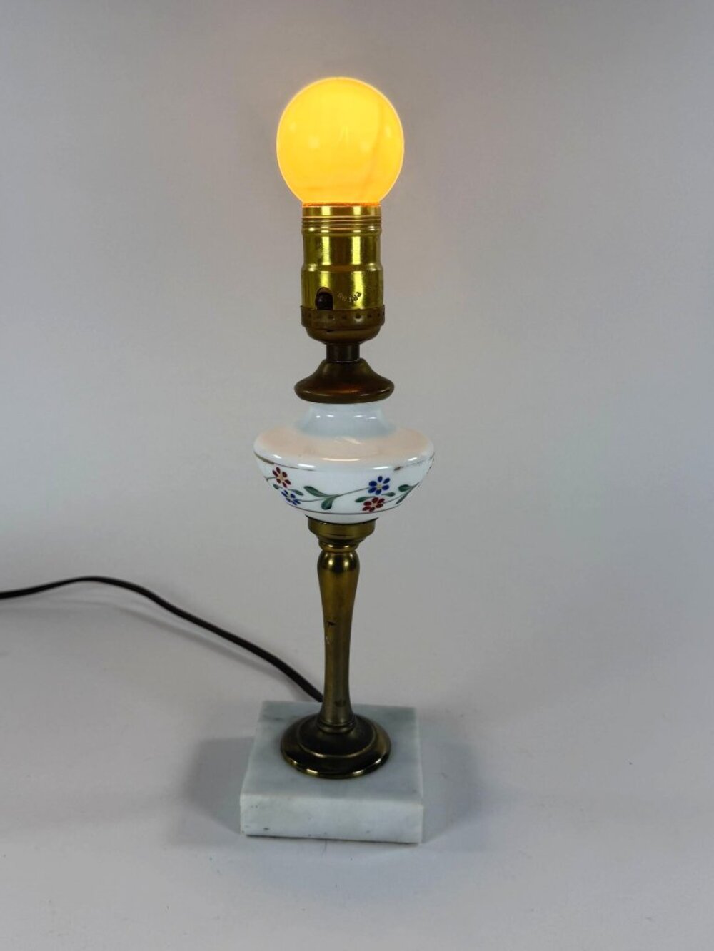 Vintage Table Lamp Floral Ceramic Brass Marble Base Functional *No Shade